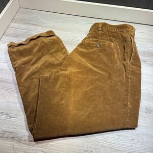 Eddie Bauer Corduroy Pants Mens 35x30 Brown Chino Pleated Baggy Cuffed